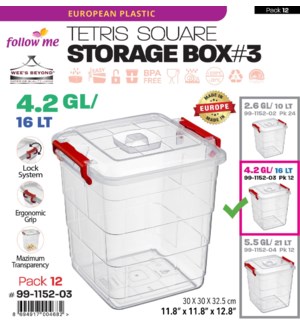 Plastic Storage Square Clear 16Lt.