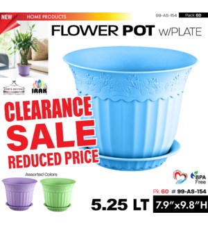 Flower Pot w Plate 5.25Lt Assorted Color