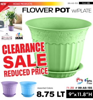 Flower Pot w Plate 8.75Lt Assorted Color