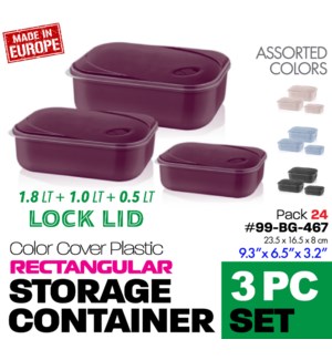 Plastic Food Container Rect 3Pc Set Asstd Colors