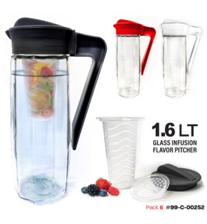 Glass Infusion Flavor Pitcher 54.1oz w/ Plastic Lid Assorted