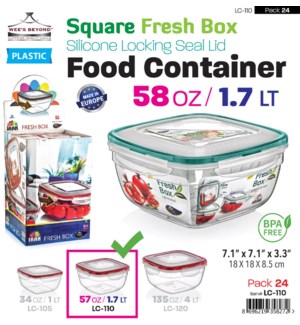 Plastic Food Container Square 1.7Lt.