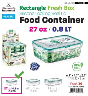 Plastic Food Container Rectangle 0.8Lt