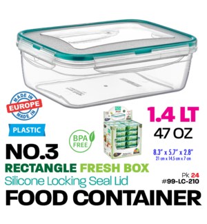 Plastic Food Container Rectangle 1.4Lt