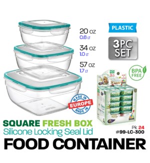 Plastic Food Container Square 0,6Lt,1Lt,1,7Lt 3Pc Set