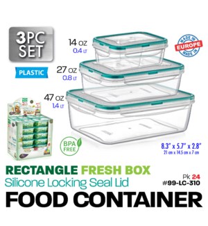 3Pc. Set Rectangle Food Container (0,4 Lt + 0,8 Lt + 1,4 Lt) CP24