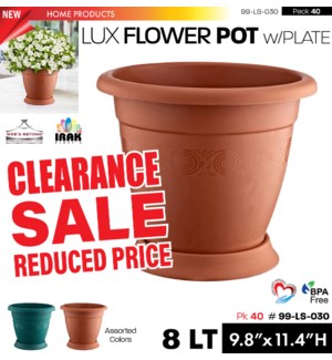 Flower Pot with Plate 8Lt Asstd Colors