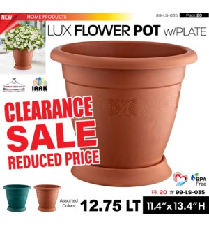 12.75Lt Flower Pot with Plate - Asstd Colors CP20