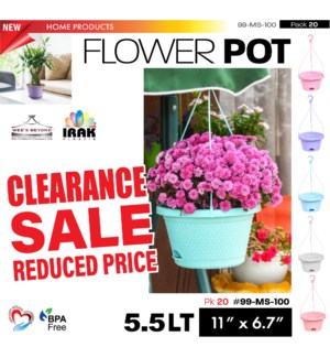 5.5Lt Hanging Flower Pot - Asstd Colors CP20