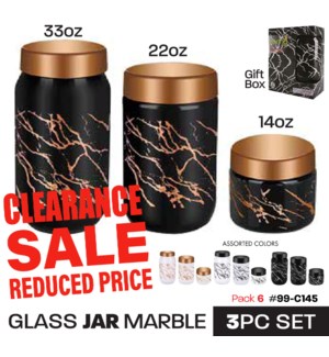 Glass Jar Marble 3Pc Set (14+22+33oz GiftBox)