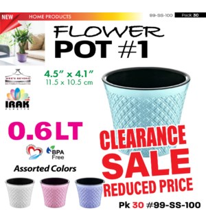 0.60Lt Designed Flower Pot - Asstd Colors CP30