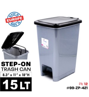 Trash Can Step-On 15Lt Grey/Blk