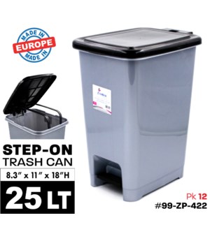 Trash Can Step-On 25Lt Grey/Blk