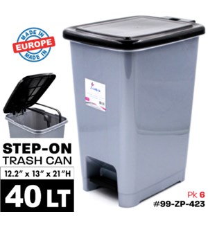 Trash Can Step-On 40Lt Grey/Blk