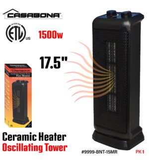 Ceramic Heater Oscillating Tower 17.5" Black