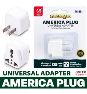 Europe travel to US Plug Adapter, 2 Flat pin..