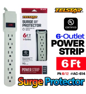 6 Outlet Power Strip / surge Protector-White 6Ft