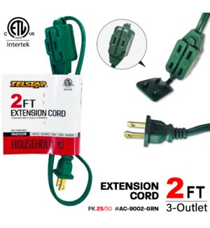 Electric Extension Cord 2' Green