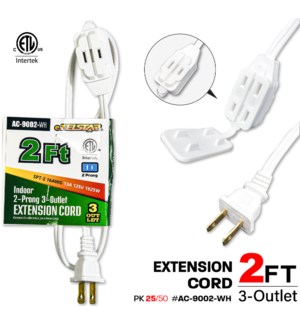 Electric Extension Cord 2' White