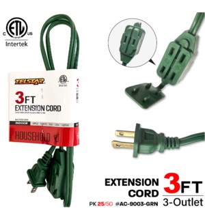 Electric Extension Cord 3' White