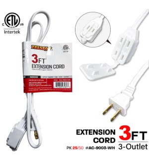 Electric Extension Cord 3' White