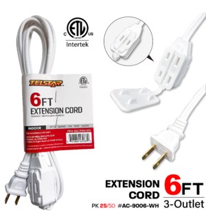 Electric Extension Cord 6' White