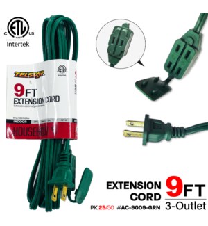 9' Electric Extension Cord - Green