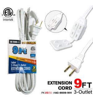 Electric Extension Cord 9' White