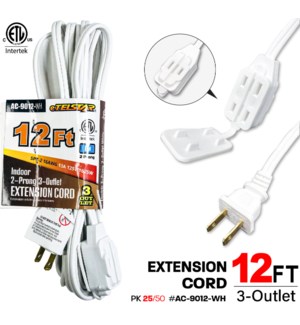 Electric Extension Cord 12' White