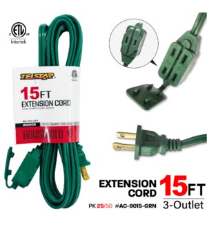 Electric Extension Cord 15' Green