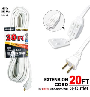 Electric Extension Cord 20' White