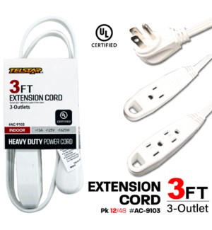 3 Outlet UL Banana Extension Cord 3Ft