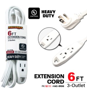 3 Outlet UL Banana Extension Cord 6Ft