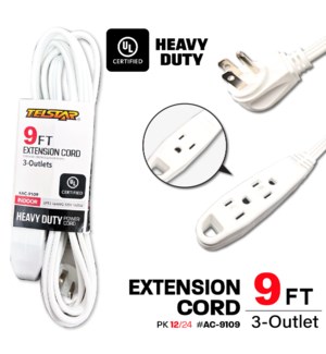 3 Outlet UL Banana Extension Cord 9Ft