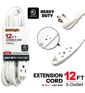 3 Outlet UL Banana Extension Cord 12Ft