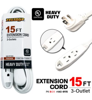 3 Outlet UL Banana Extension Cord 15Ft