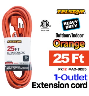 25' Orange Ext. Cord, Etl