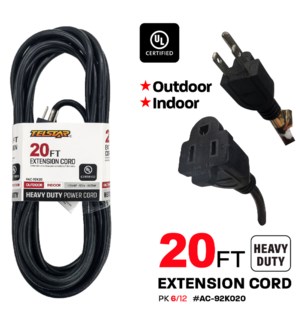 Extension Cord Heavy Duty 20' Black