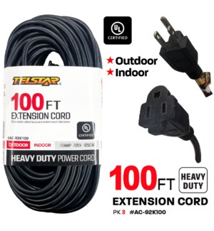 Extension Cord Heavy Duty 100' Black