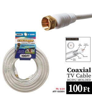 Coaxial TV cable 100ft White