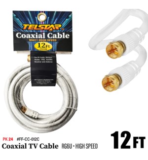 Coaxial TV cable 12ft white