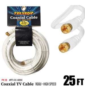 Coaxial TV cable RG6 - 25ft white