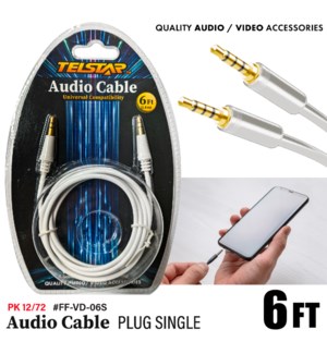 Audio Cable white 6ft Plug single