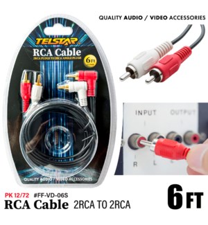 Audio Cable white 6ft Plug 2rca-2rca