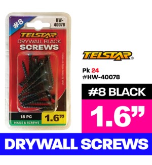 Screws Black Drywall 1 9/16" 18Pc