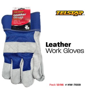 Leather Working Gloves -Light Gray/Blue