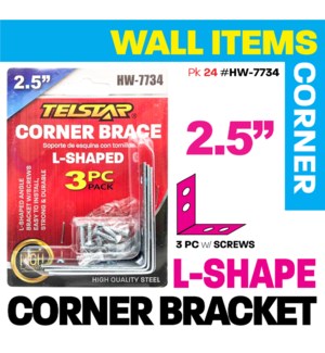 Brace Corner mending Angle L 3PK 2.5"