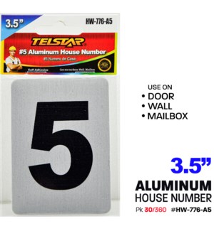 Aluminum number plate, "5"