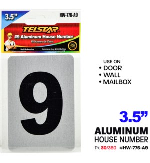 Aluminum number plate, "9"