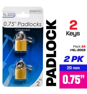 Padlock w 2 Keys 2pk .75" 20mm